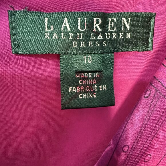 Ralph Lauren Dress Size 10 Pink Fuchsia Paisley Sleeveless A-Line Surplice Midi - Picture 3 of 10